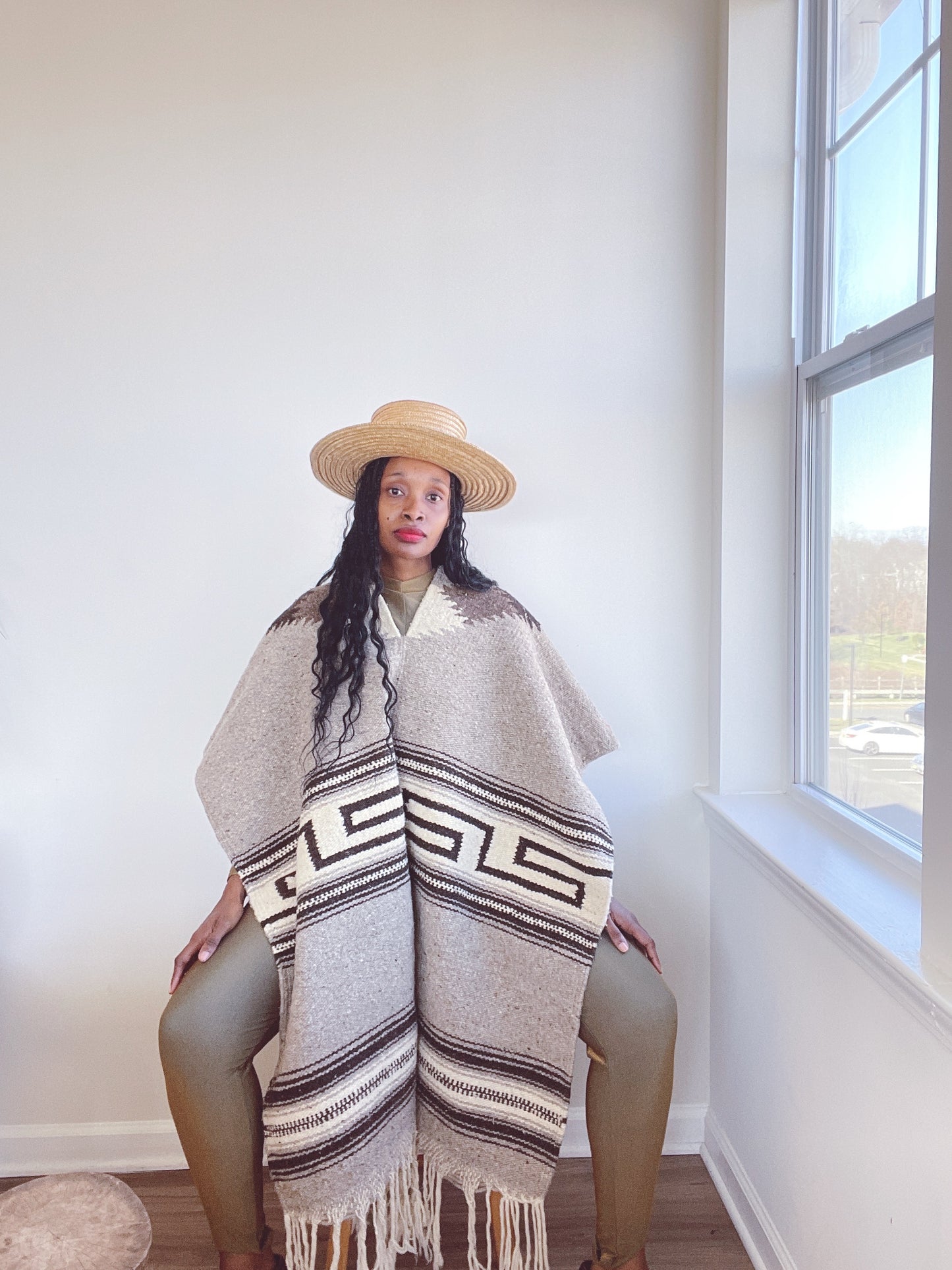 Vintage Woven Poncho Duster Cape Jacket