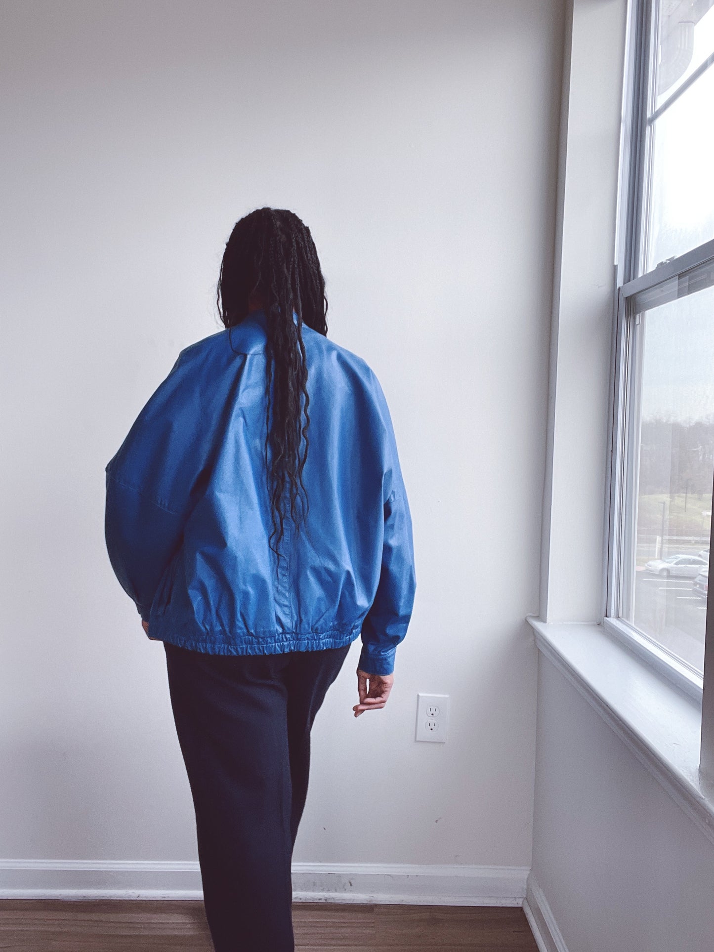 Blue Leather Jacket Vintage Bergdorf Goodman