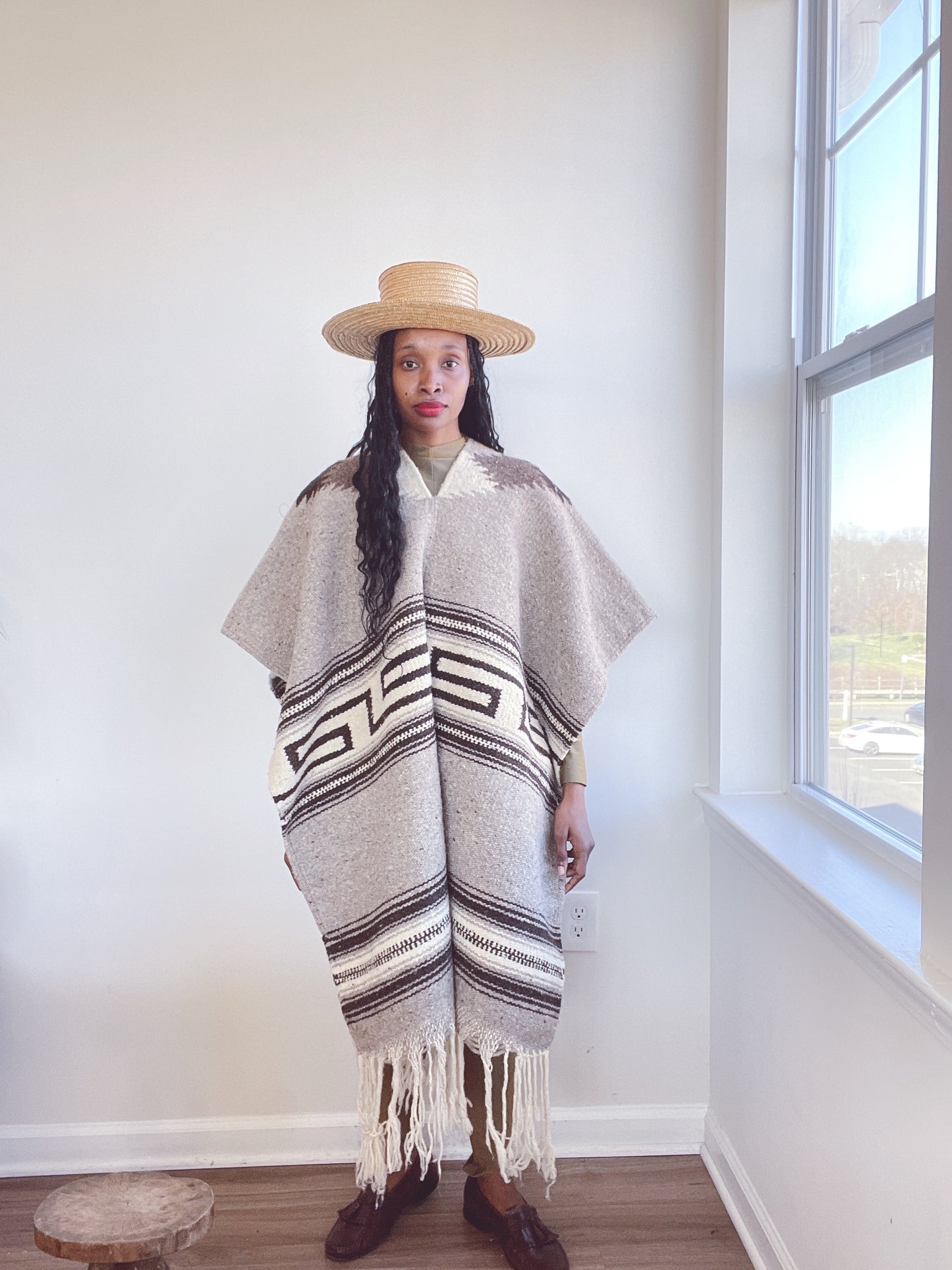 Vintage Woven Poncho Duster Cape Jacket