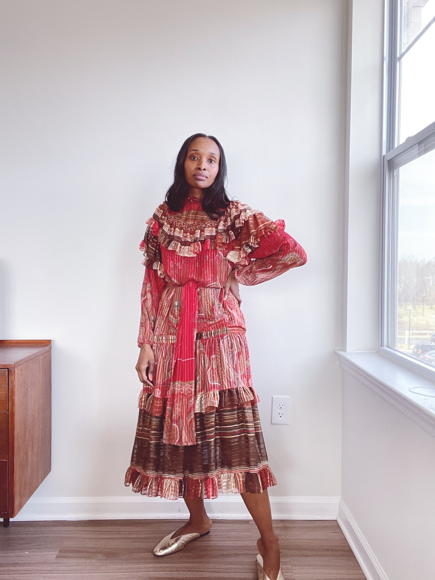 Reserved Diane Freis Drop Waist Ruffle Dress