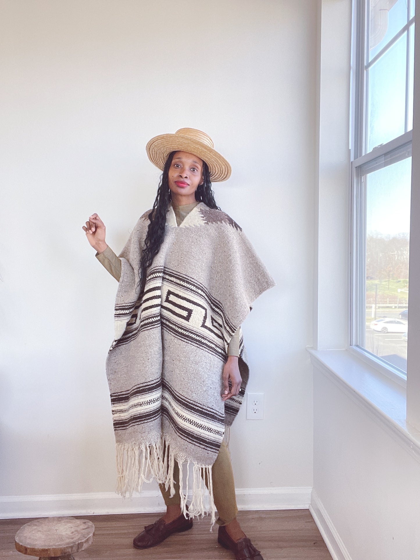Vintage Woven Poncho Duster Cape Jacket