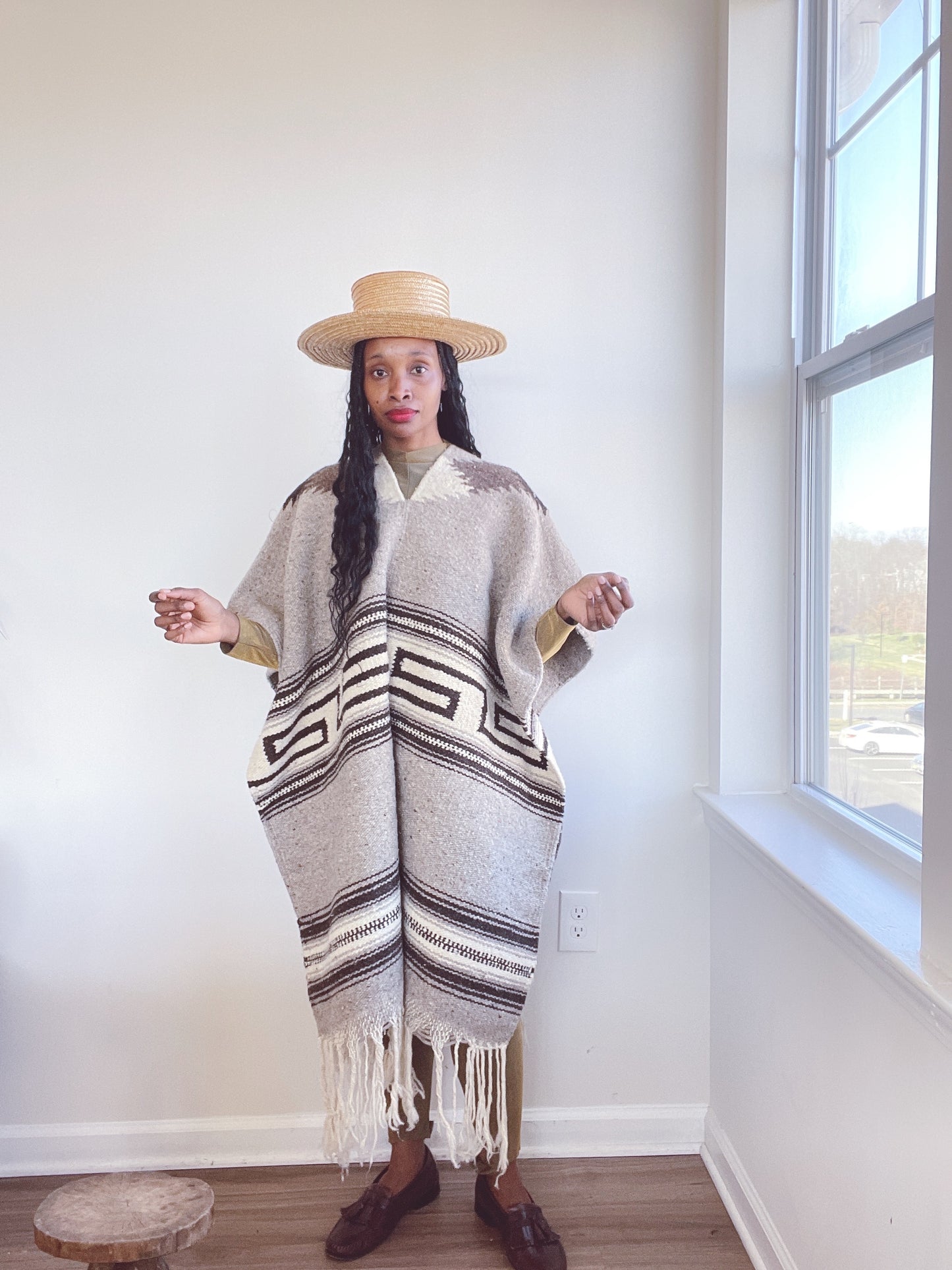 Vintage Woven Poncho Duster Cape Jacket