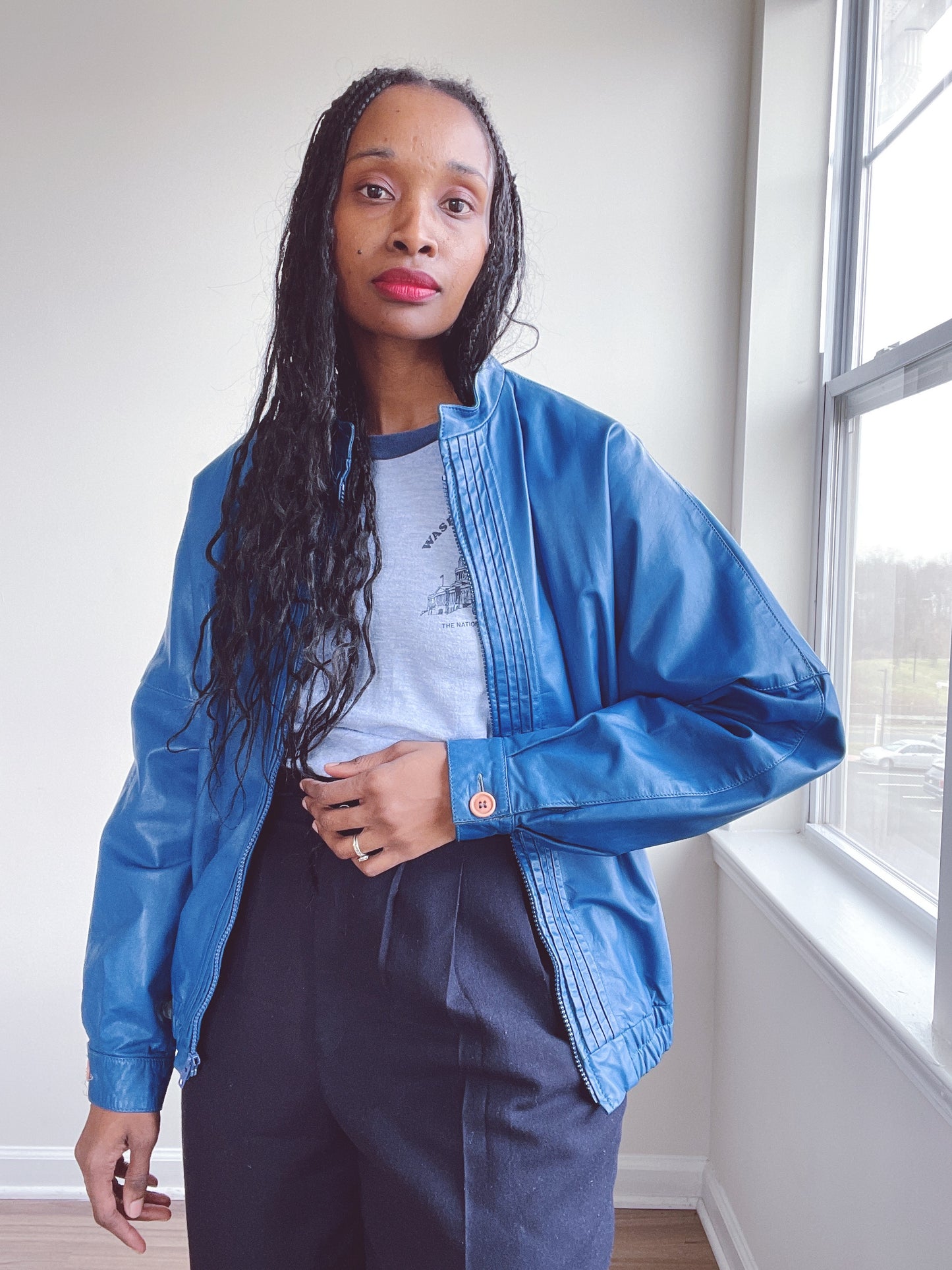 Blue Leather Jacket Vintage Bergdorf Goodman