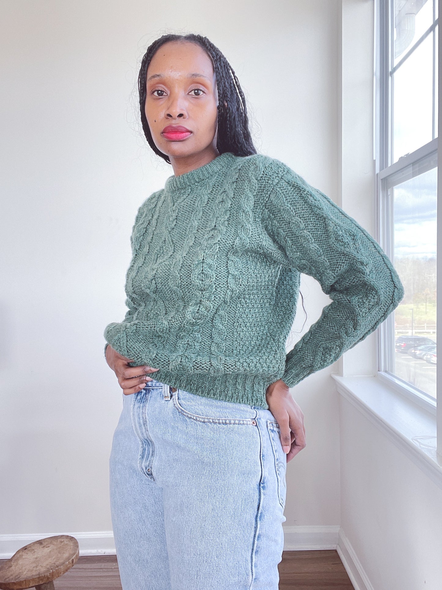 LL Bean Wool Green Cable Knit Sweater