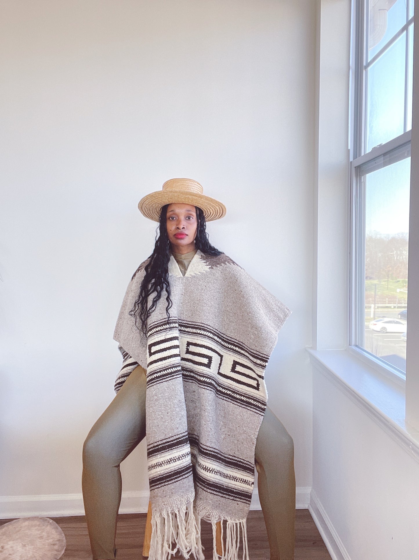 Vintage Woven Poncho Duster Cape Jacket