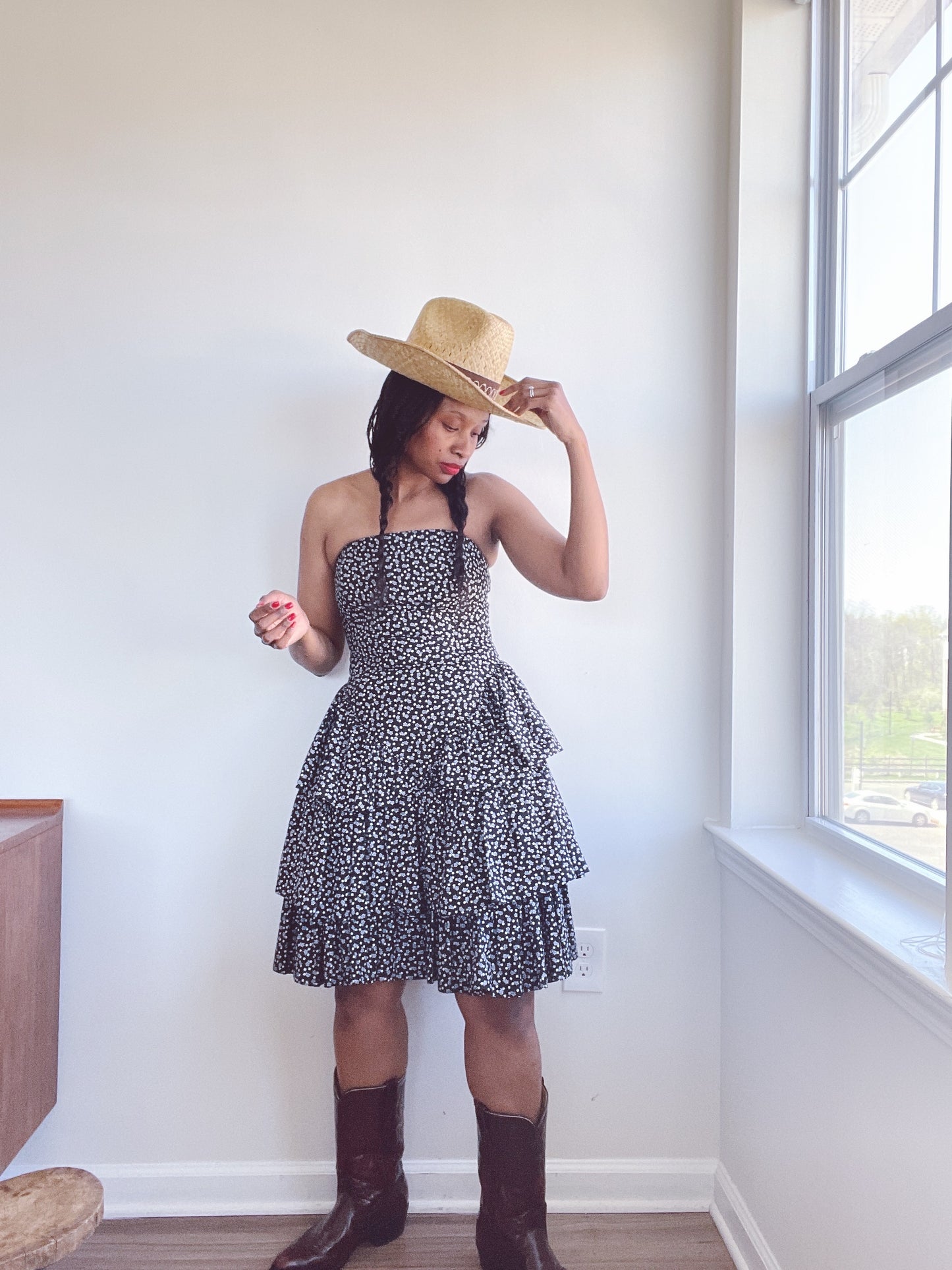 Mondi 80s Strapless Cocktail Tiered Cotton Dress