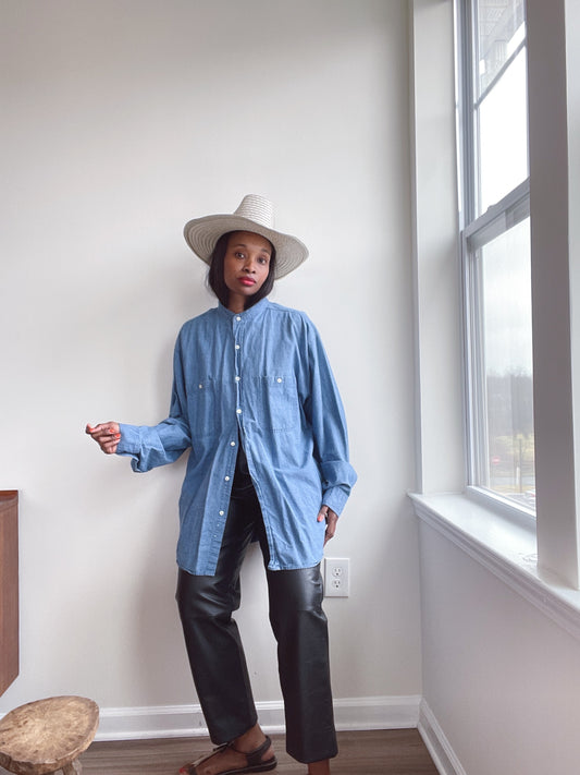 Mandarin Collar Denim Shirt