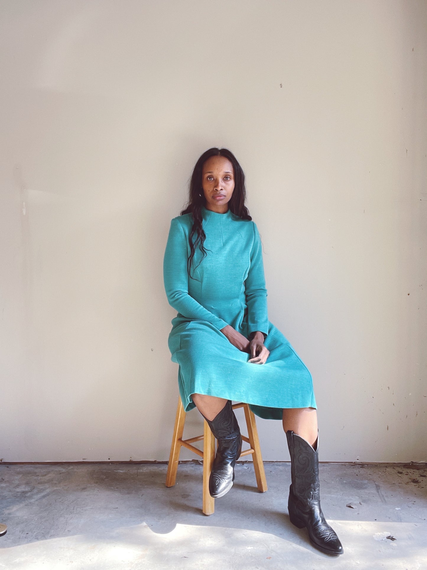 60s Wool A Line Teal Dress
