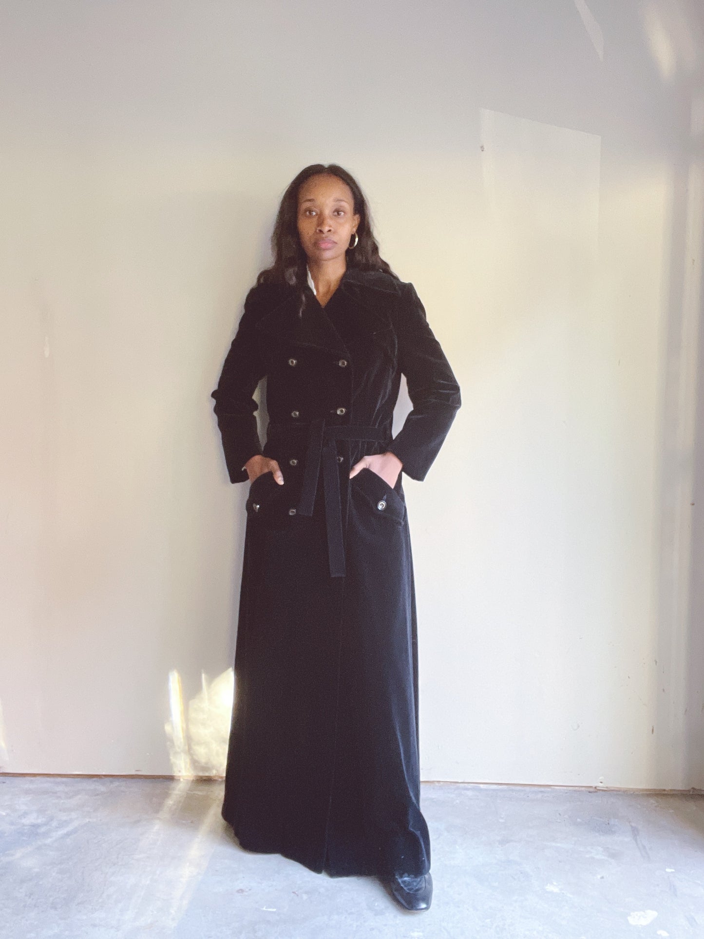 70s Black Velvet Maxi Coat
