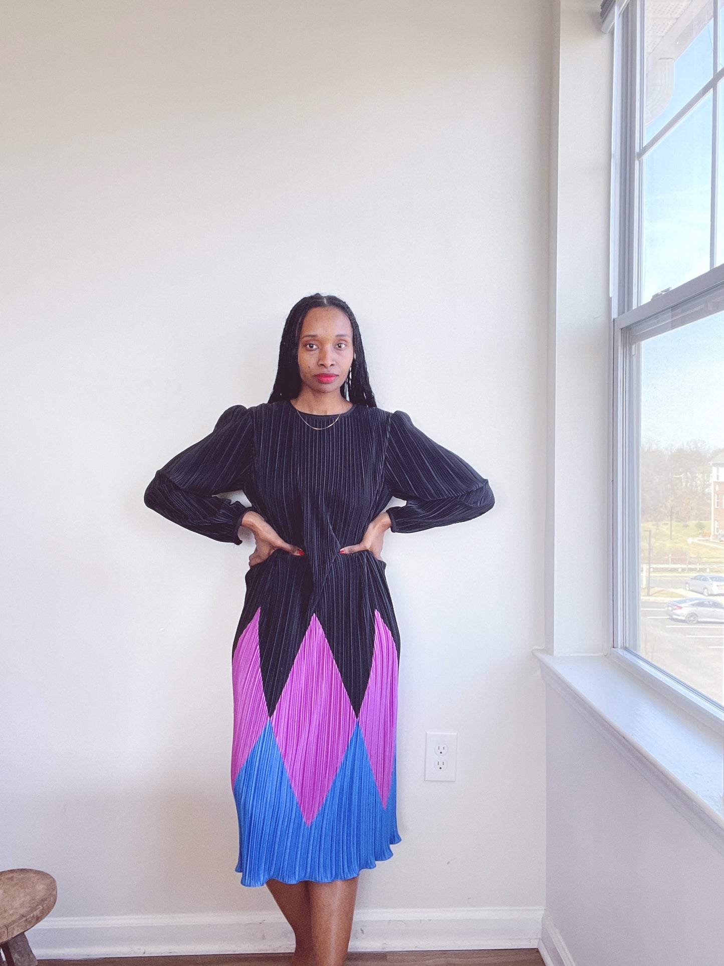 Harlequin Micro Pleat Vintage Dress