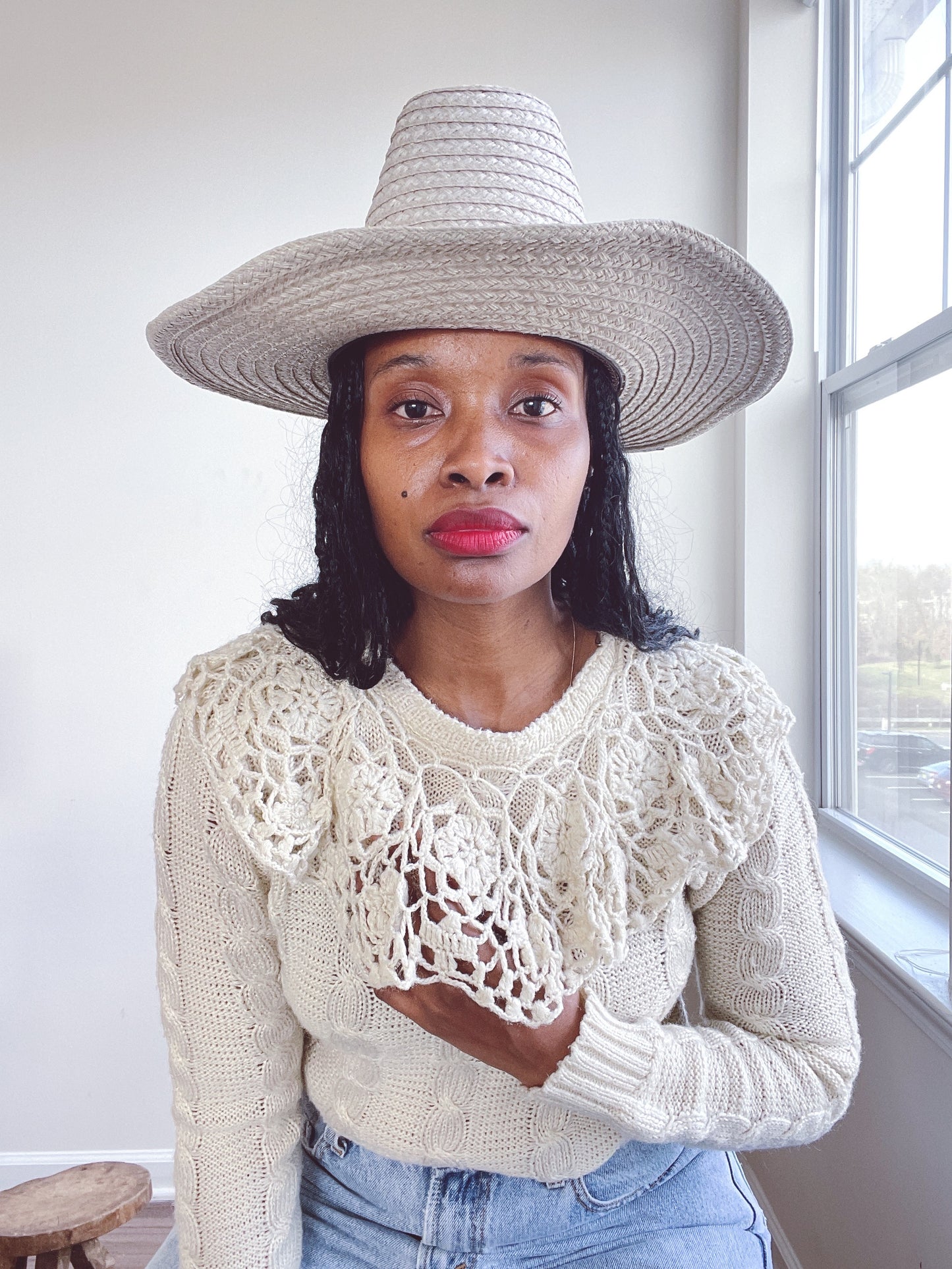 Floral Net Collar Sweater