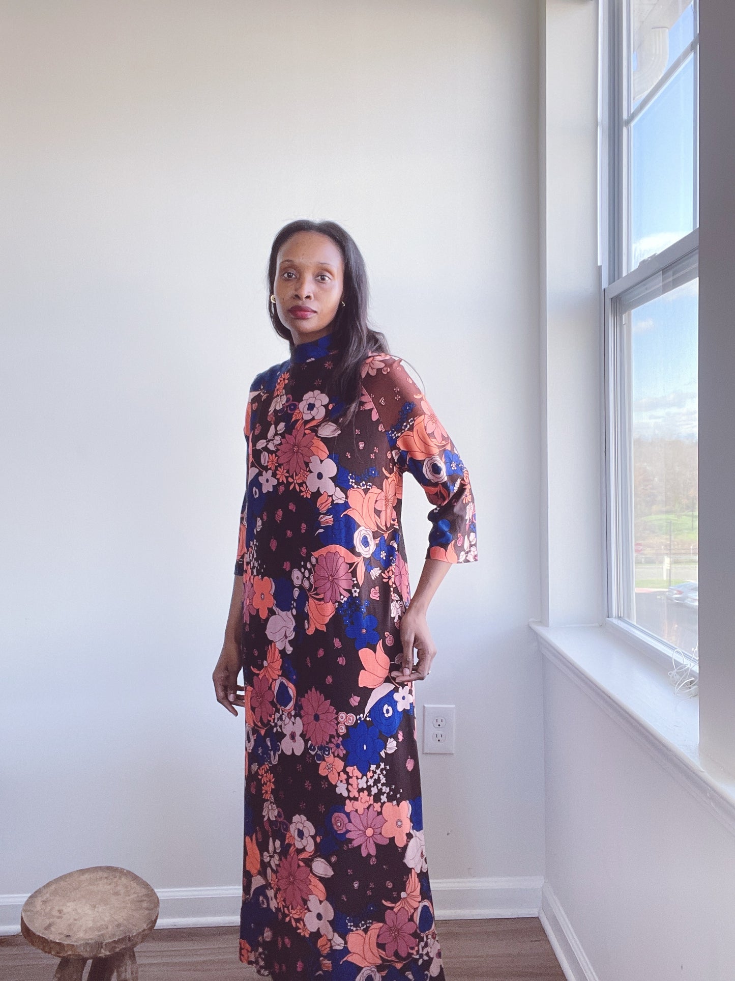 70s Floral Maxi House Dress