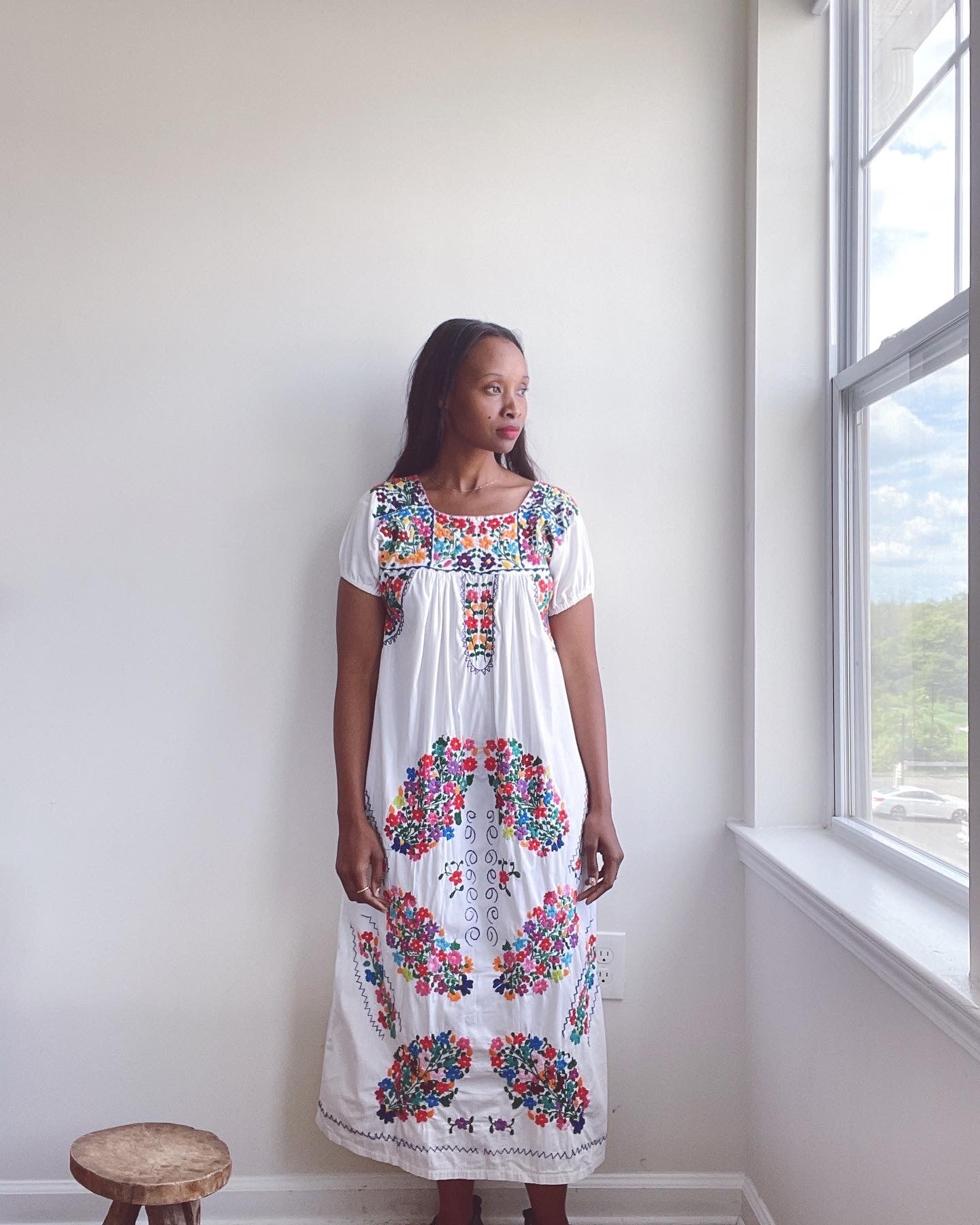 Vintage Oaxaca Huipil Embroidered Cotton Dress Seventh Row Vintage Oaxaca Huipil Embroidered Cotton Dress Seventh Row