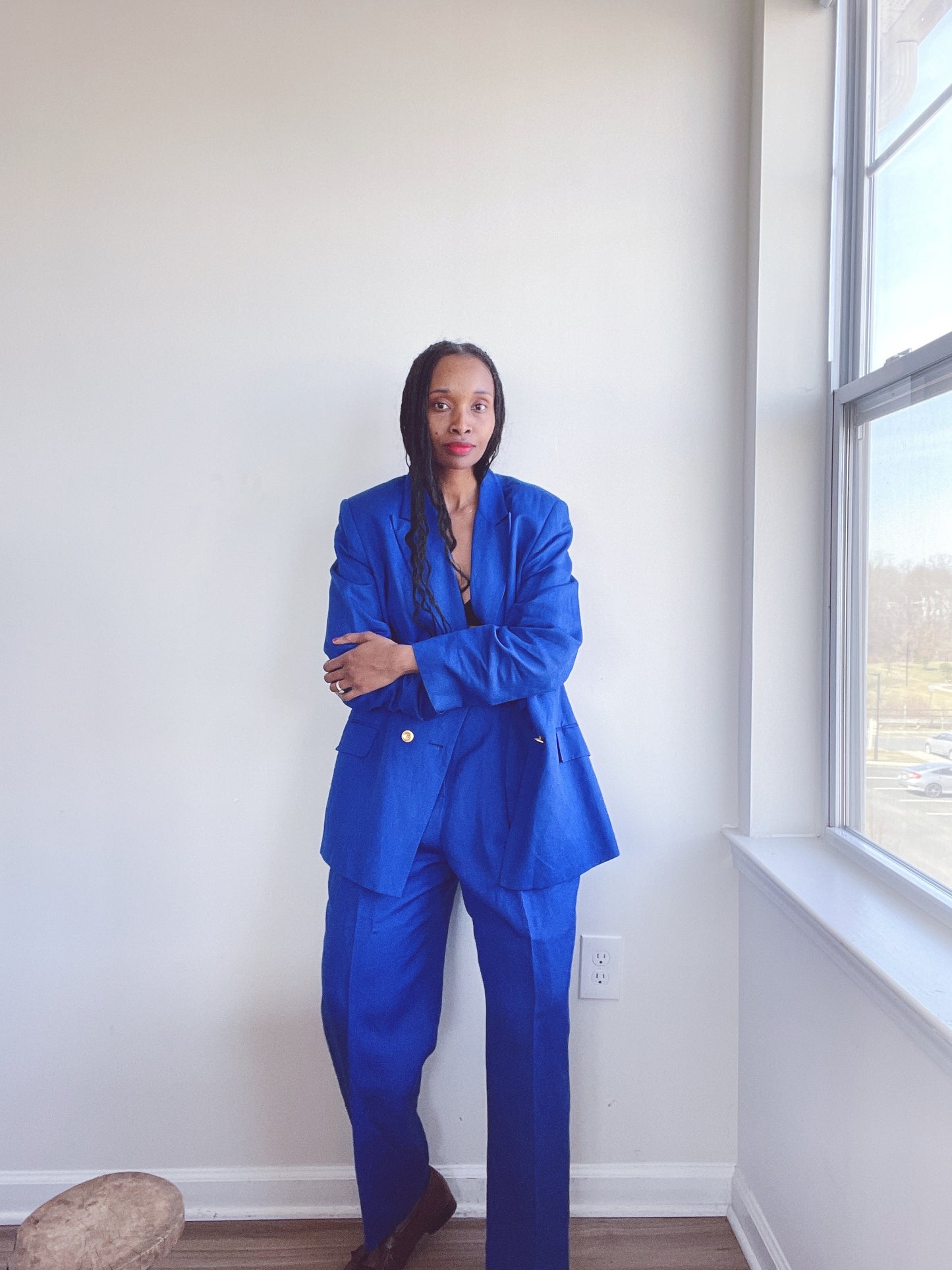 Cobalt Blue Linen Blend Pant Suit