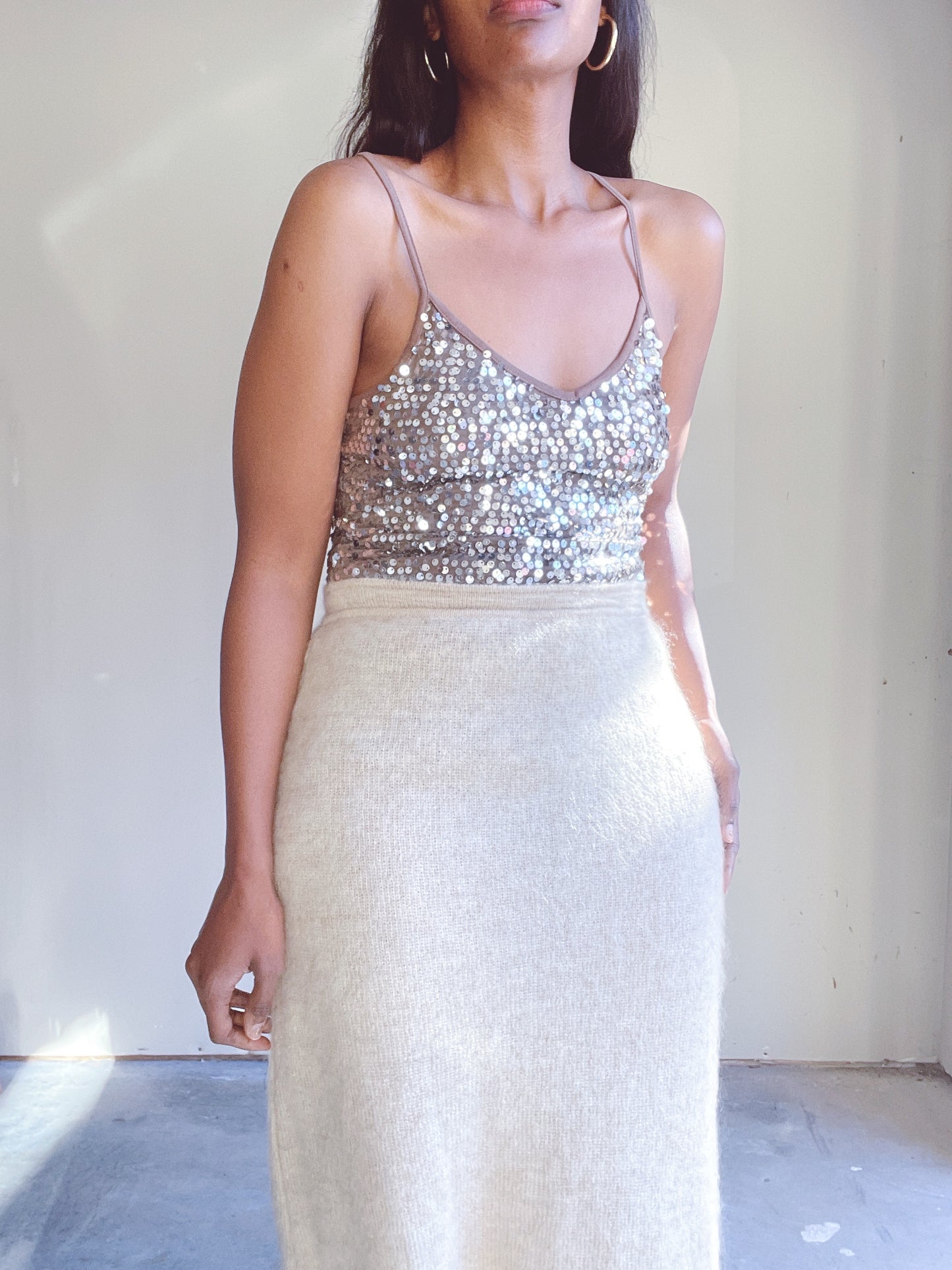 Ivory Knit Mohair Minimalist Skirt