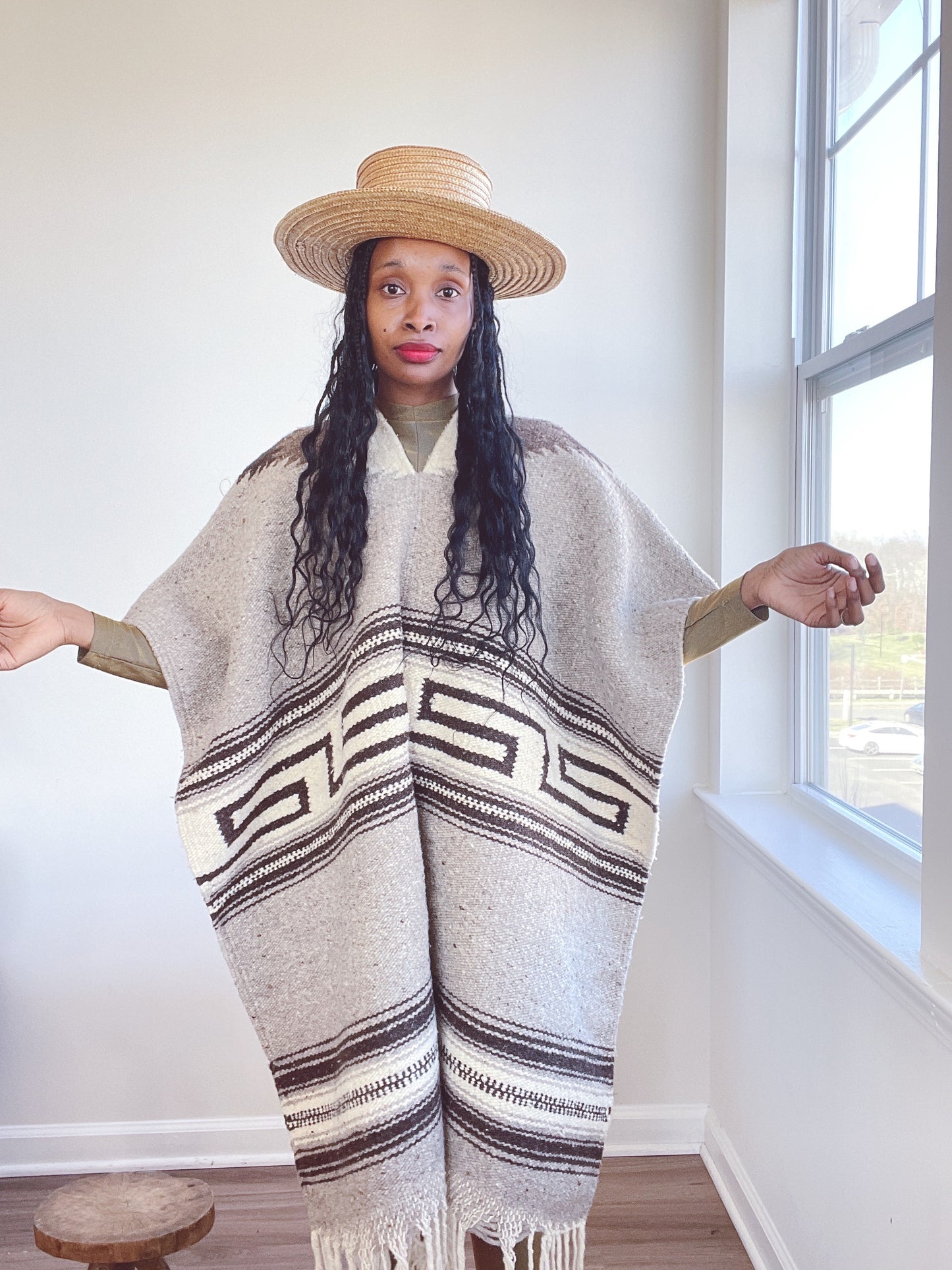 Vintage Woven Poncho Duster Cape Jacket