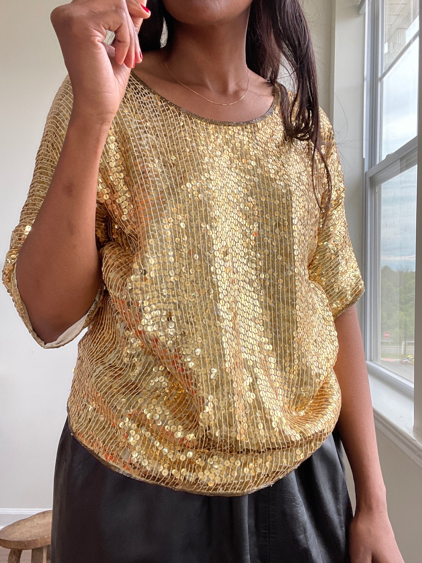 Gold Sequin Metallic Top