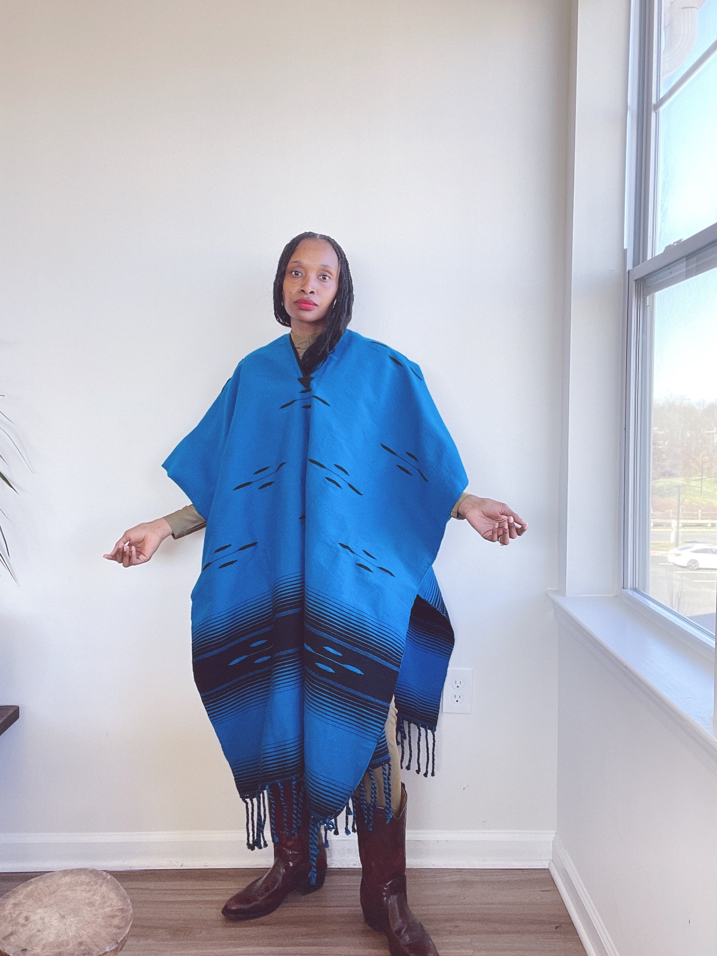 Vintage Woven Poncho Duster Cape Jacket