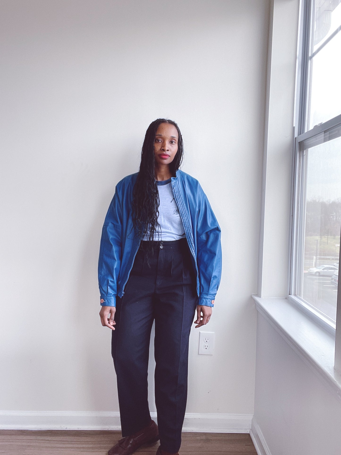 Blue Leather Jacket Vintage Bergdorf Goodman