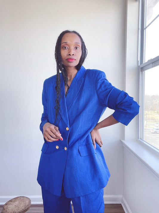 Cobalt Blue Linen Blend Pant Suit
