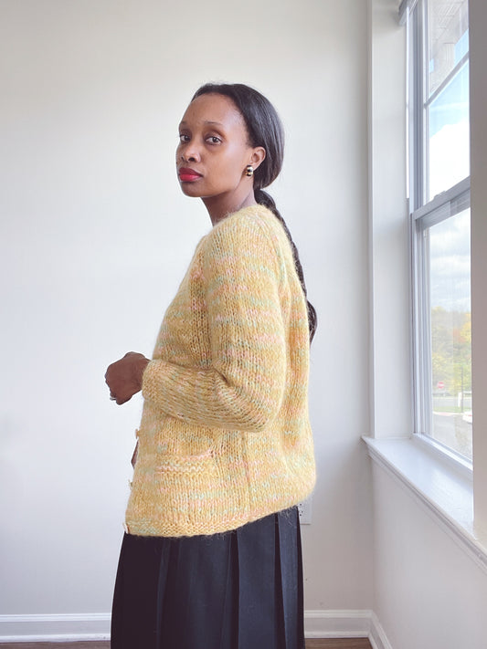 Vintage Mustard Multicolored Mohair Cardigan Sweater