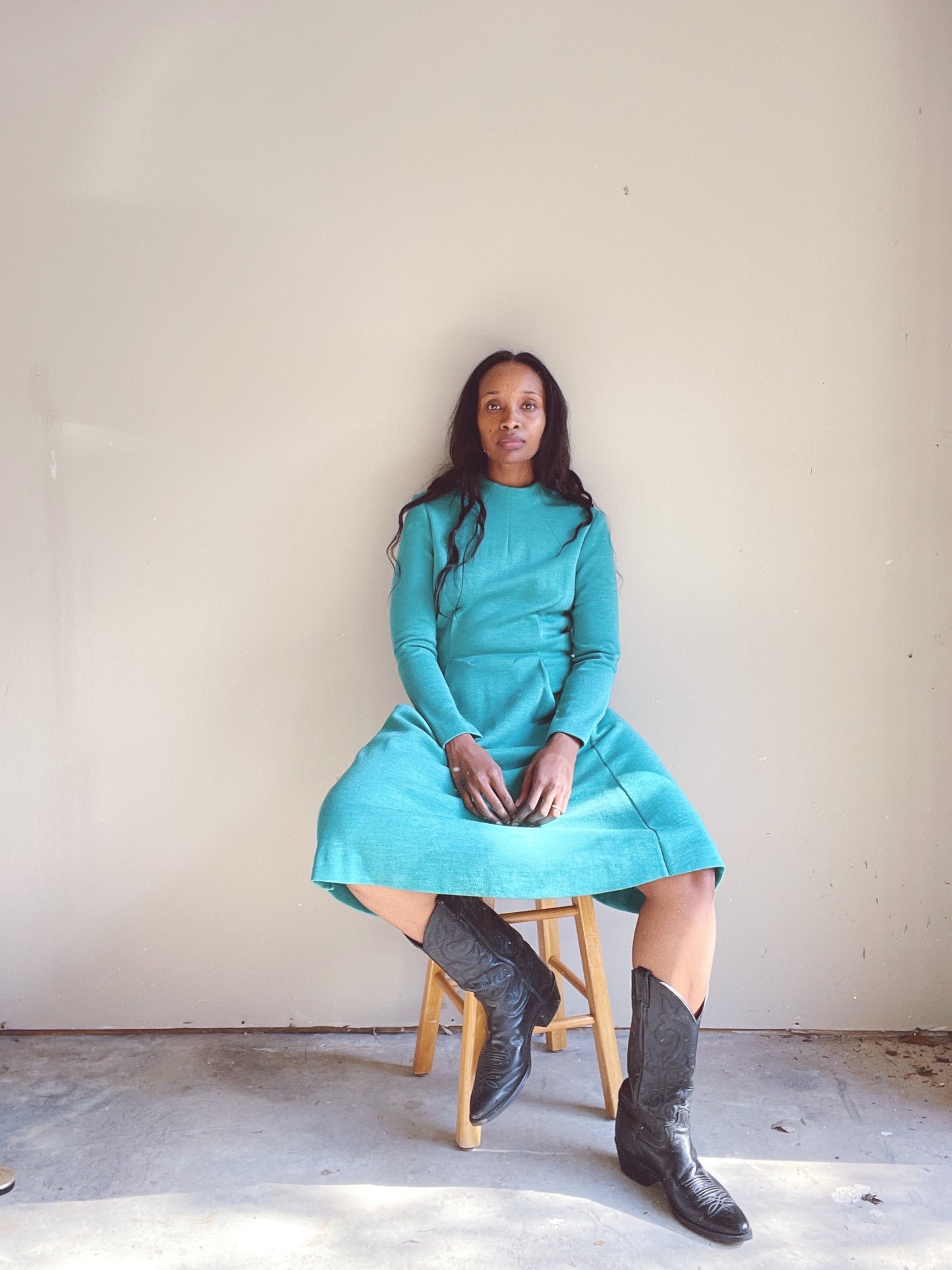 60s Wool A Line Teal Dress