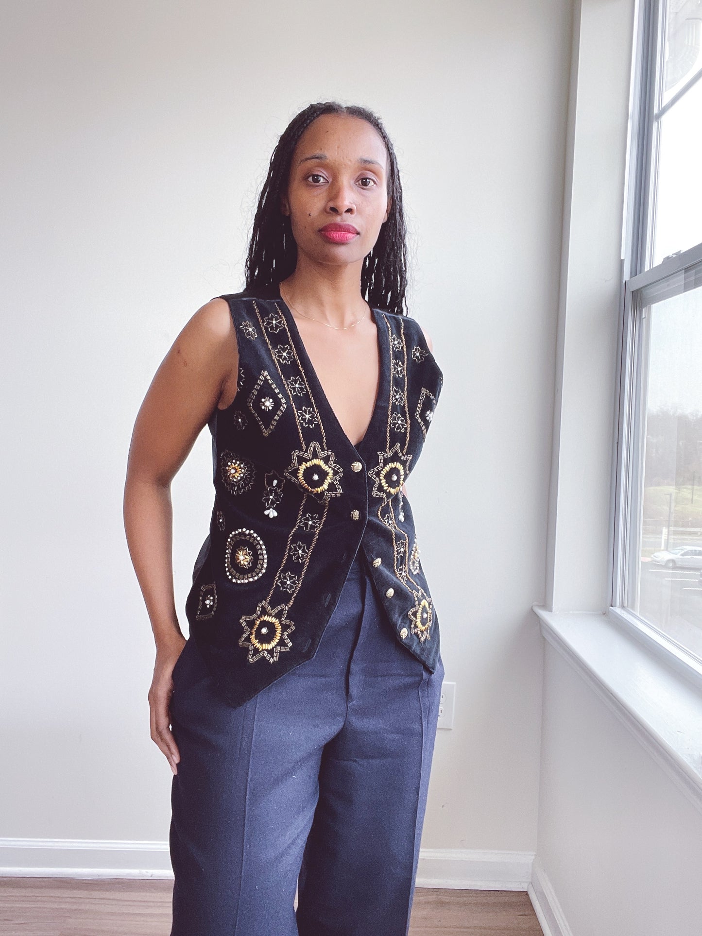 Velvet Beaded Embroidered Vest