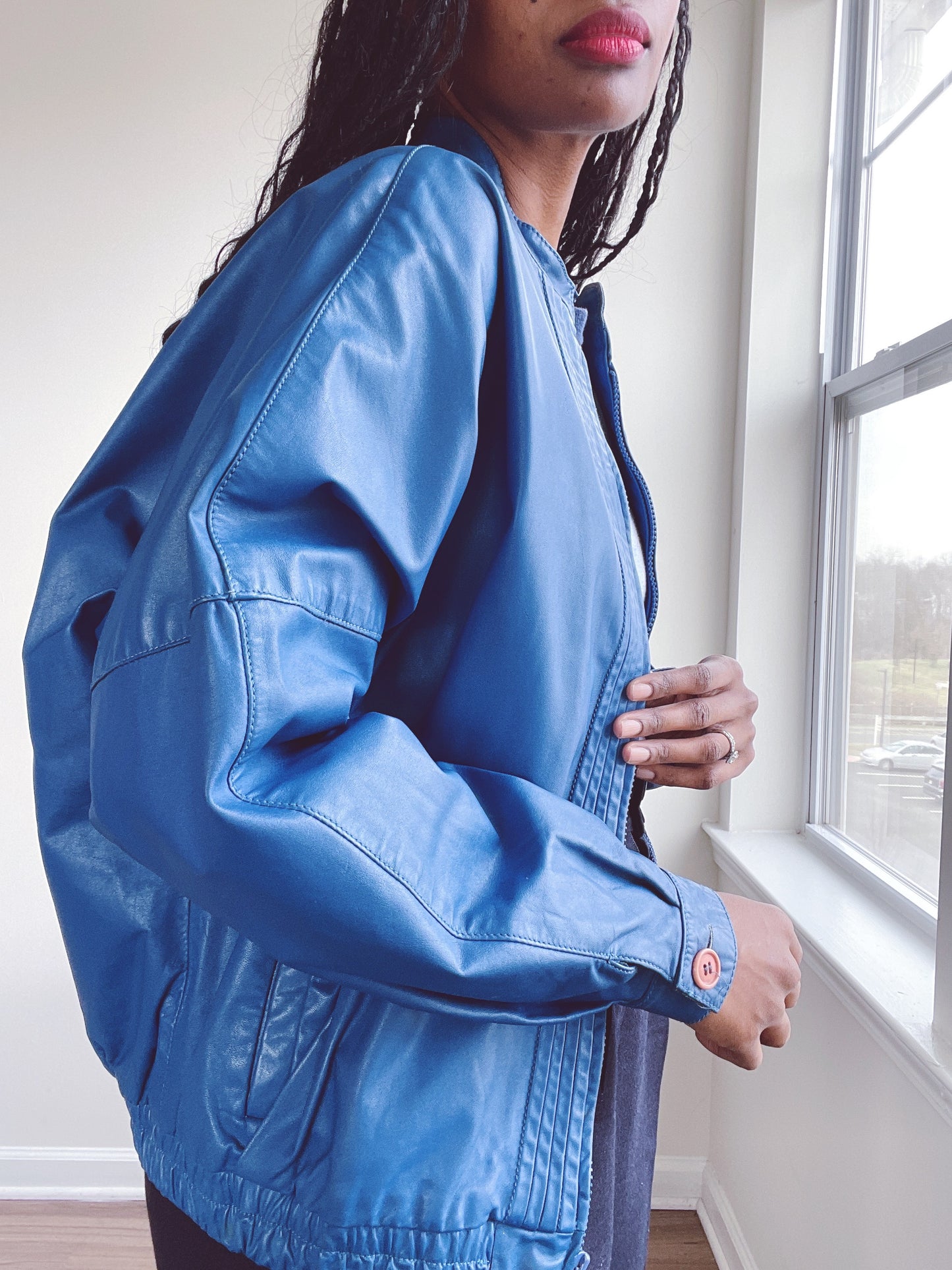 Blue Leather Jacket Vintage Bergdorf Goodman