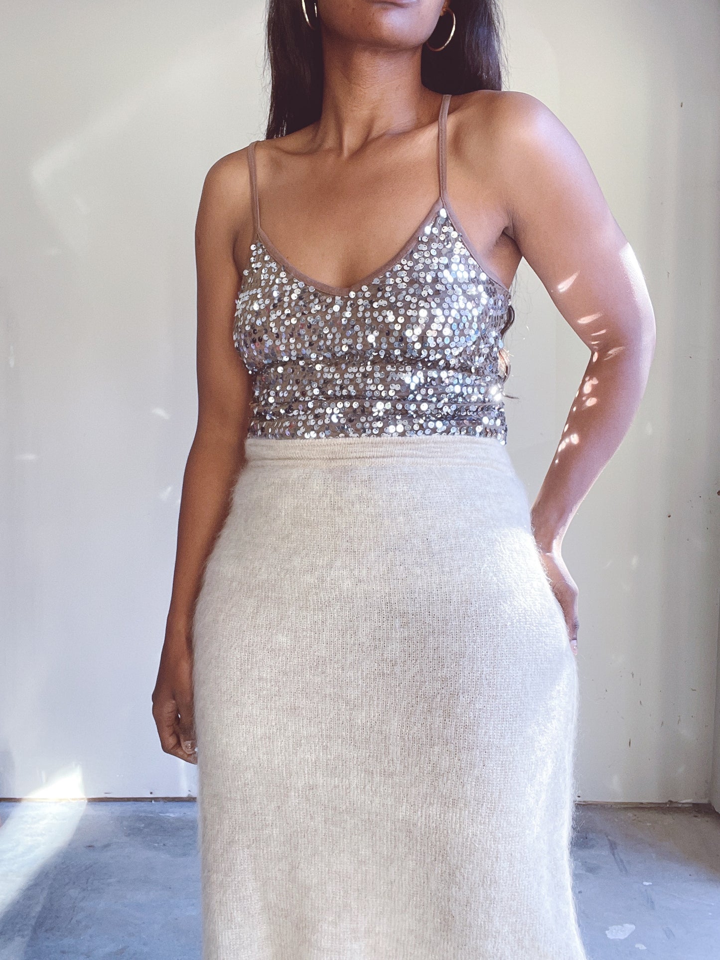 Ivory Knit Mohair Minimalist Skirt