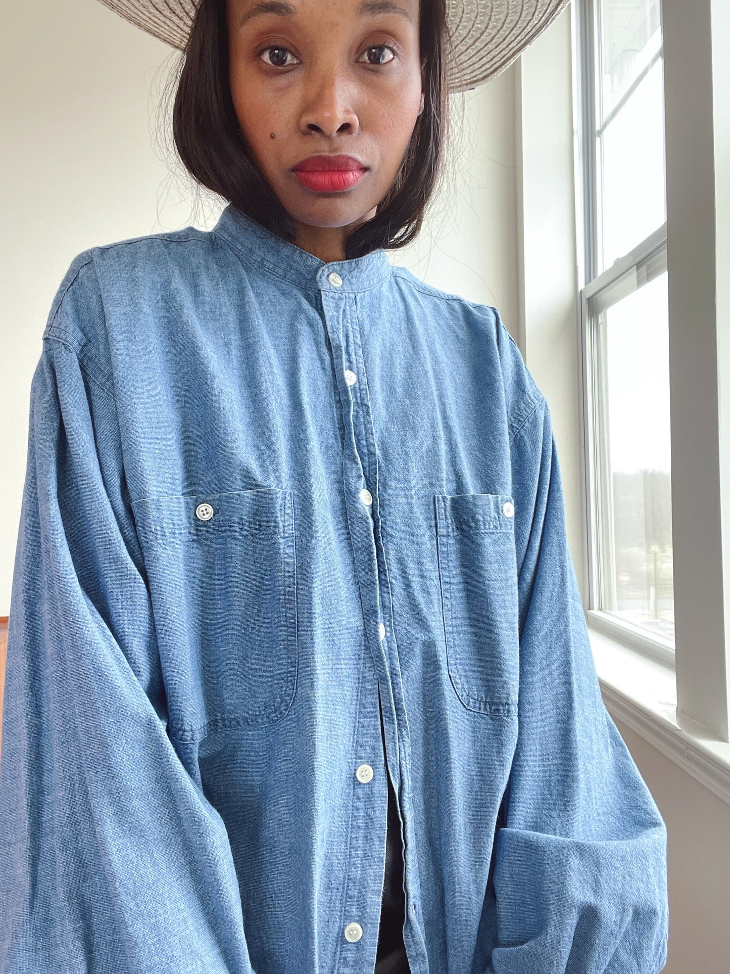 Mandarin Collar Denim Shirt