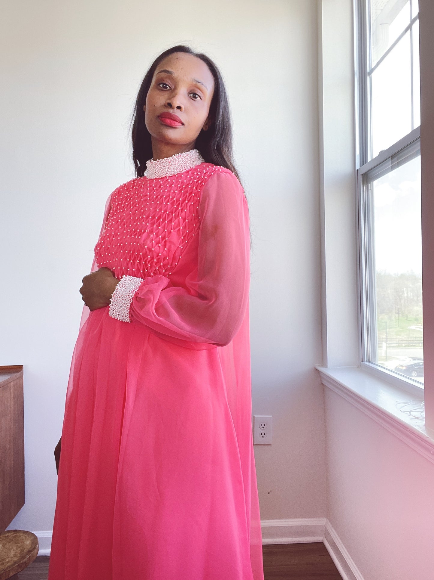 60s Pearl Beaded Evening Gown