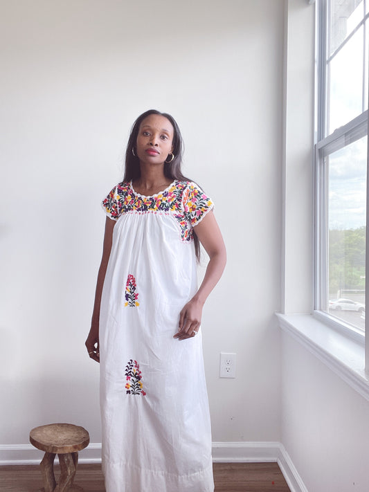 Vintage Oaxaca Huipil Embroidered Cotton Dress