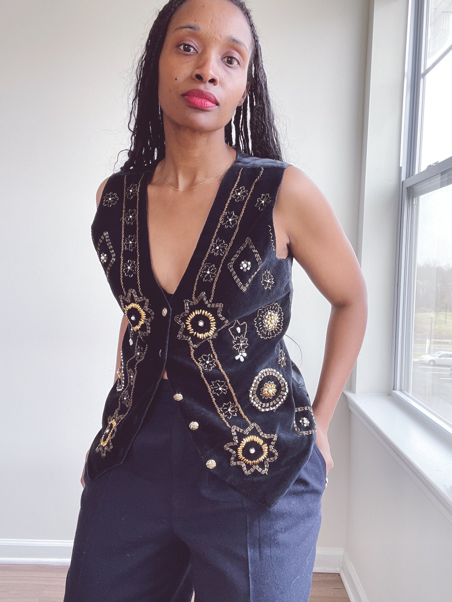 Velvet Beaded Embroidered Vest