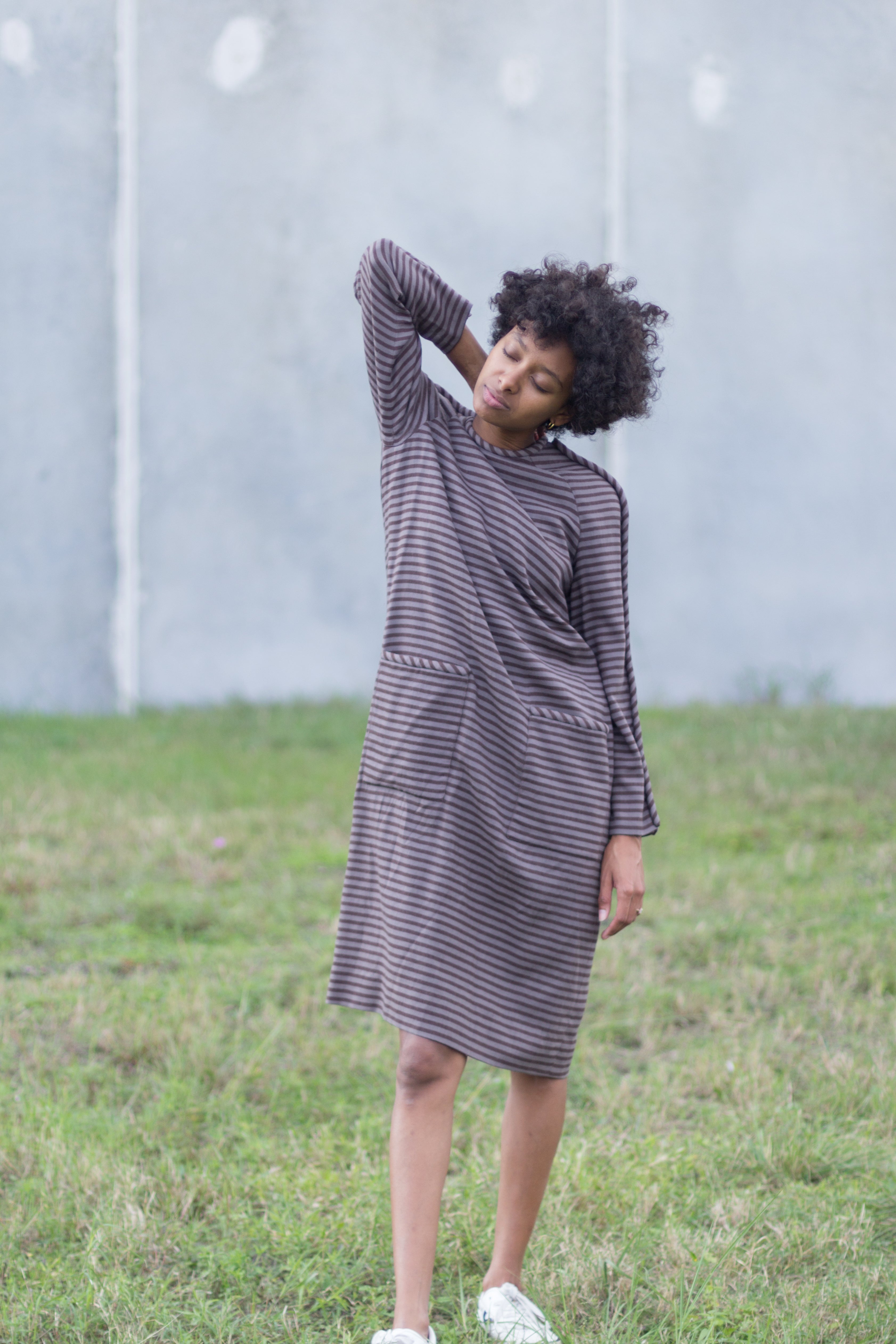 ALBERT NIPON Brown Striped Dress – Seventh Row