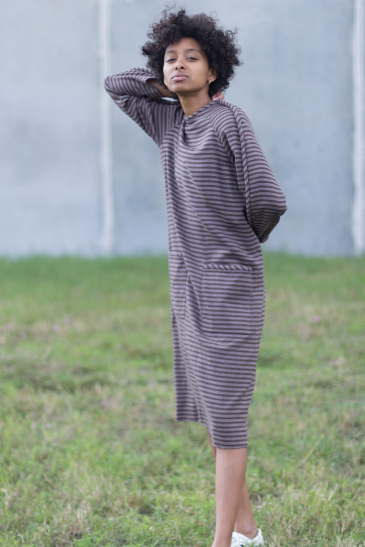 ALBERT NIPON Brown Striped Dress