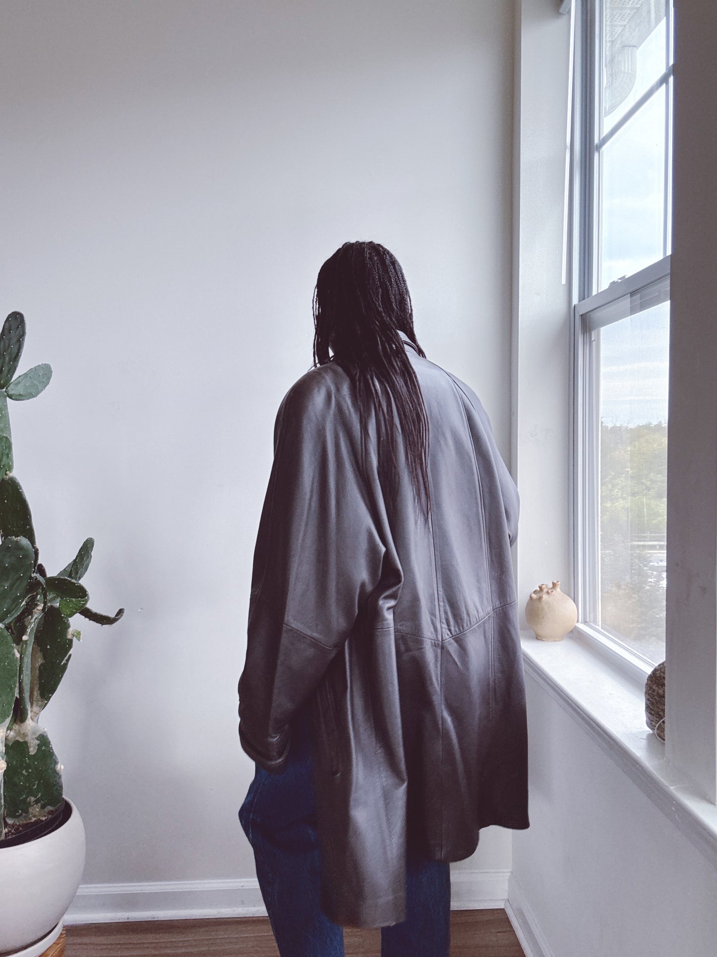 Vintage Leather Coat Jacket Dark Brown