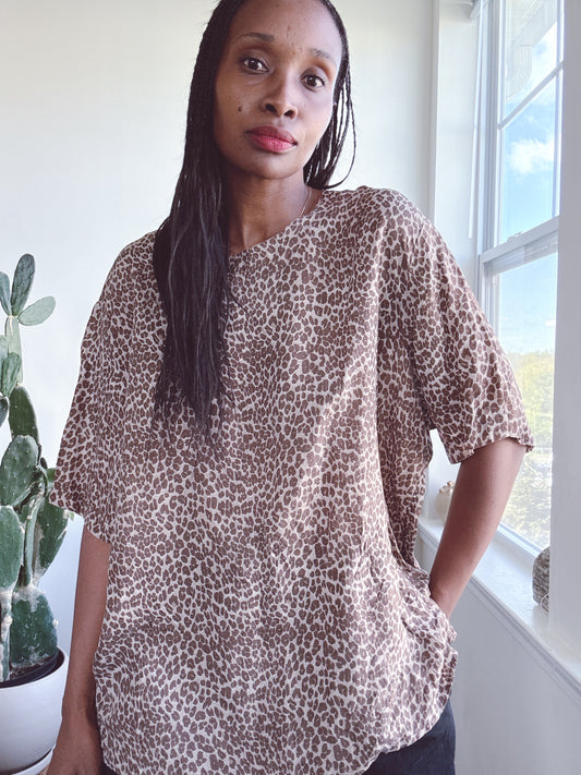 Vintage Silk Tee Blouse Animal Print