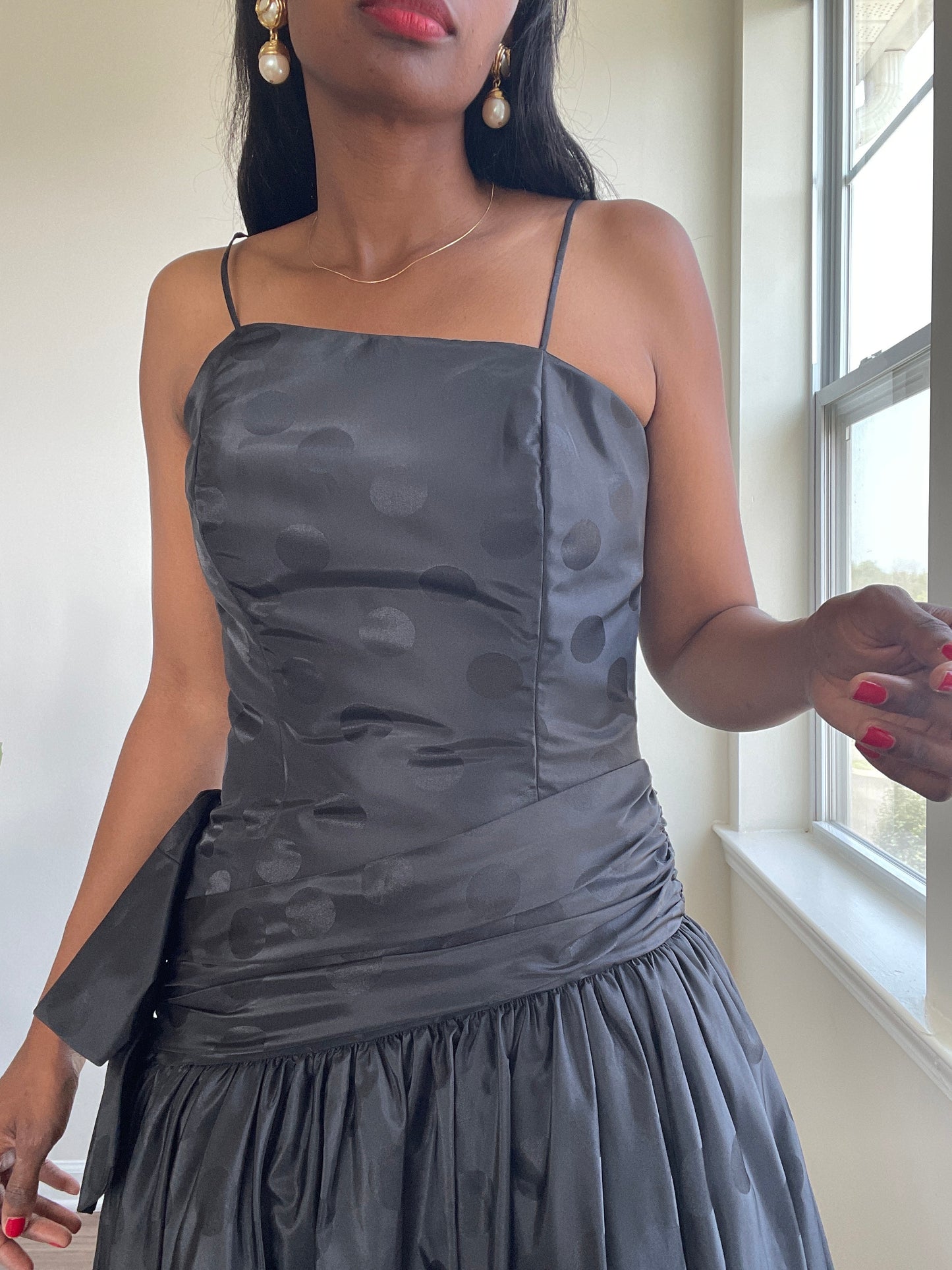 Vintage Black Polka Dot Cocktail Minimal Dress