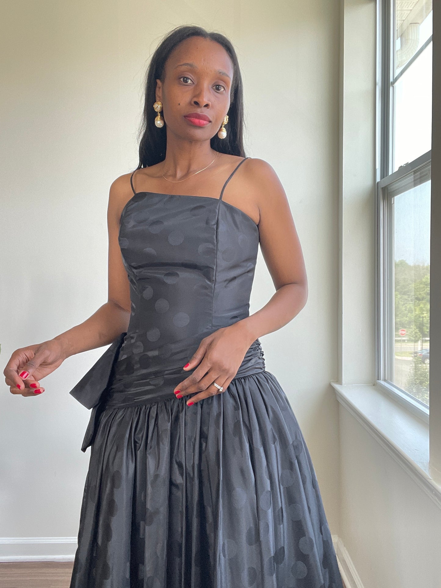 Vintage Black Polka Dot Cocktail Minimal Dress