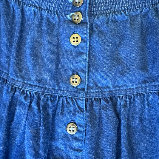 Vintage Denim Blue Tiered Midi Skirt M