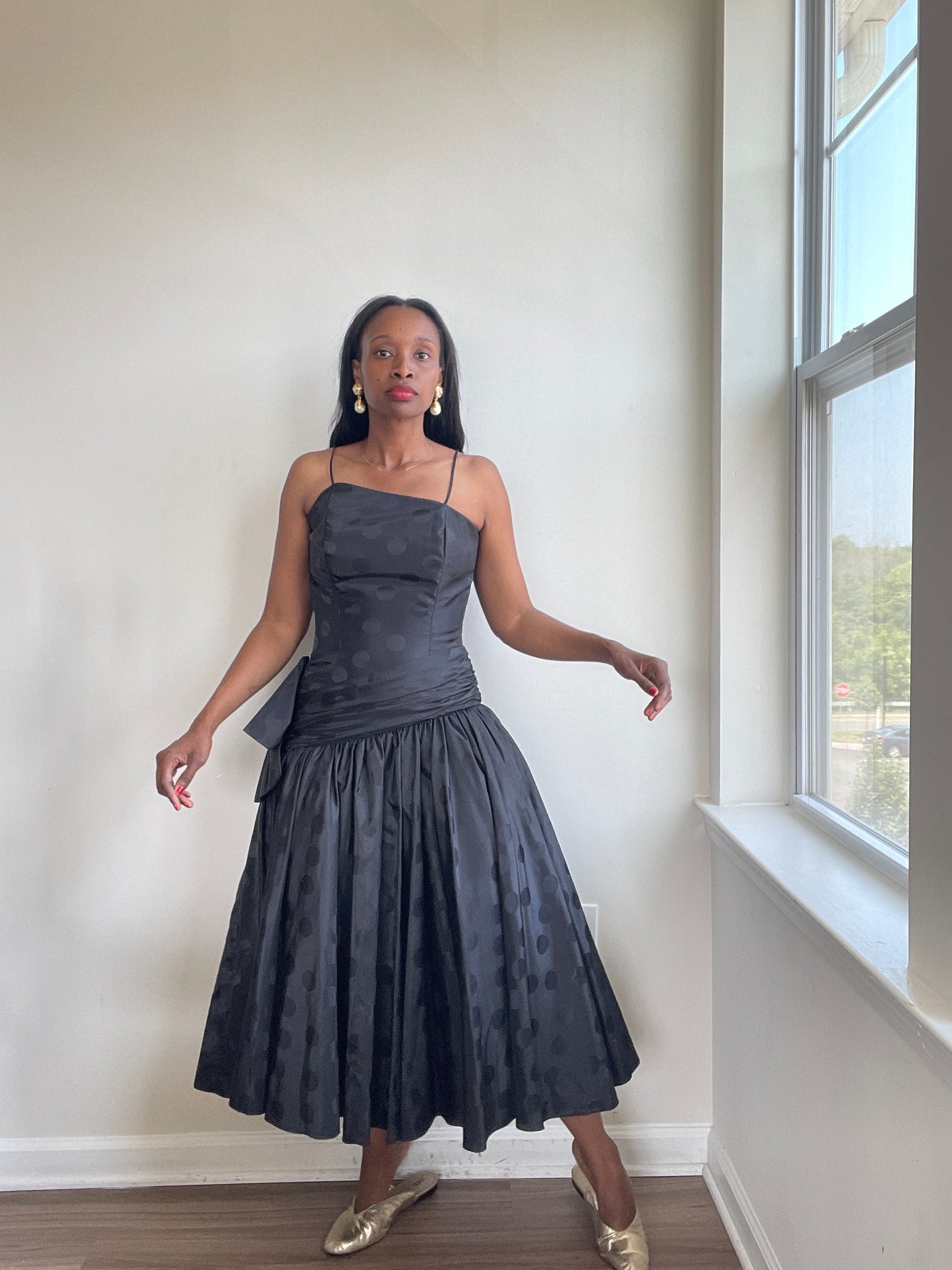 Vintage Black Polka Dot Cocktail Minimal Dress