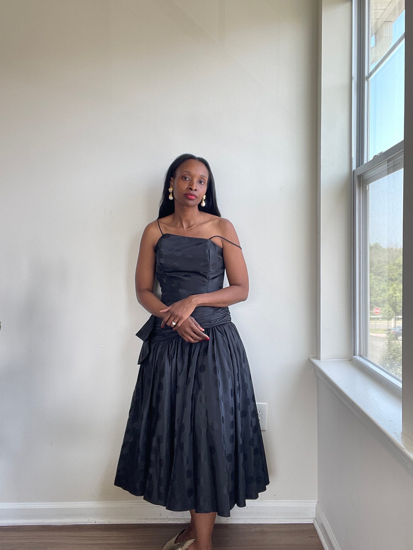 Vintage Black Polka Dot Cocktail Minimal Dress