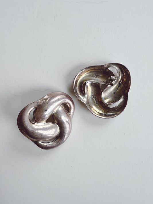 Vintage Sterling Silver Modernist Flower Earrings