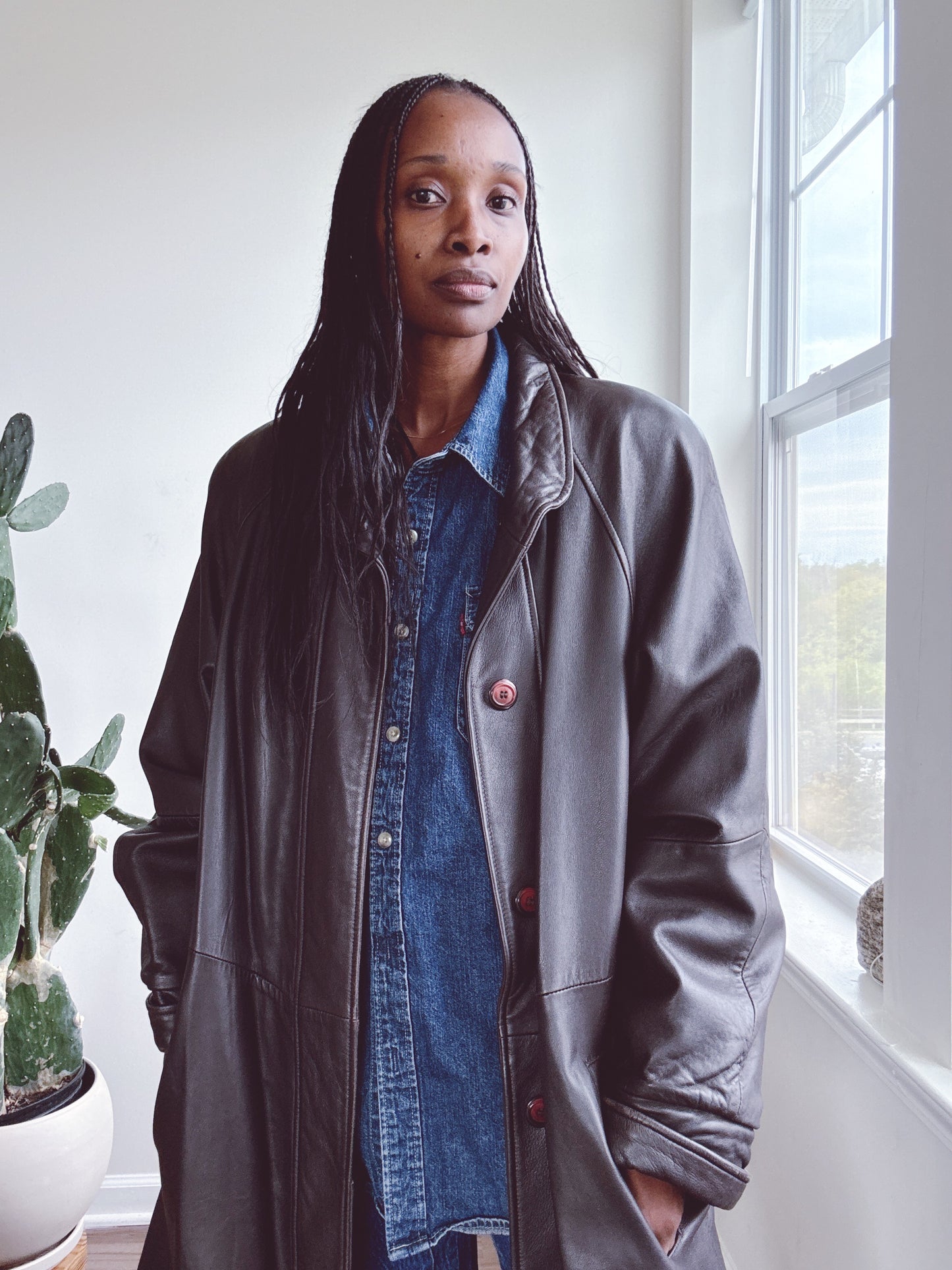 Vintage Leather Coat Jacket Dark Brown
