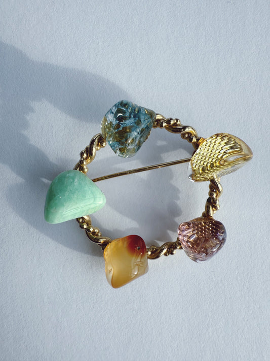 Vintage Gold Tone Stone Brooch Pin