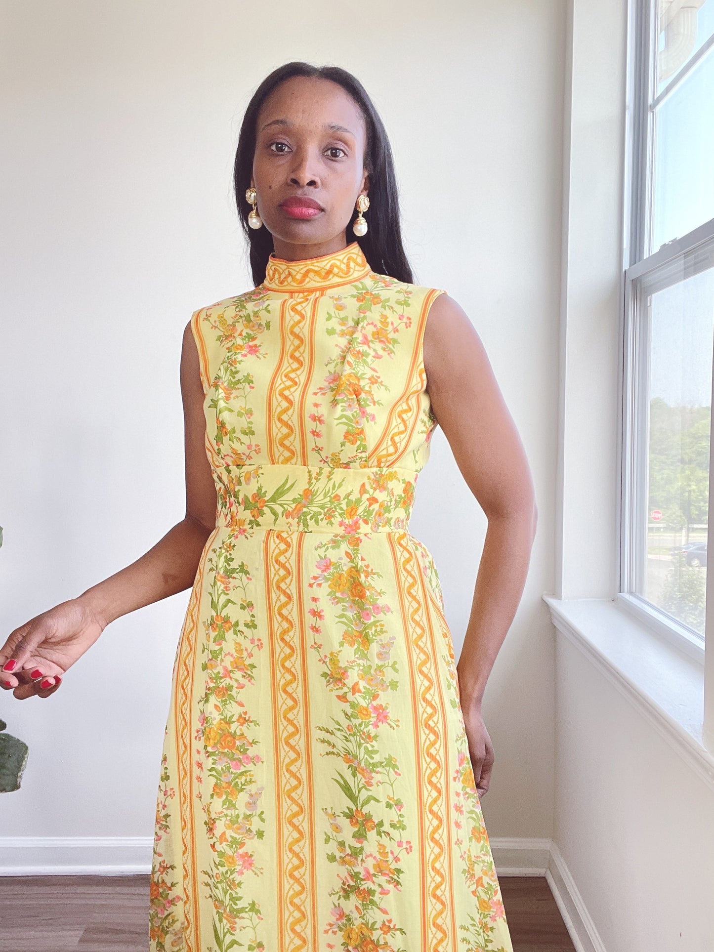 60s Fall Print Maxi Dress