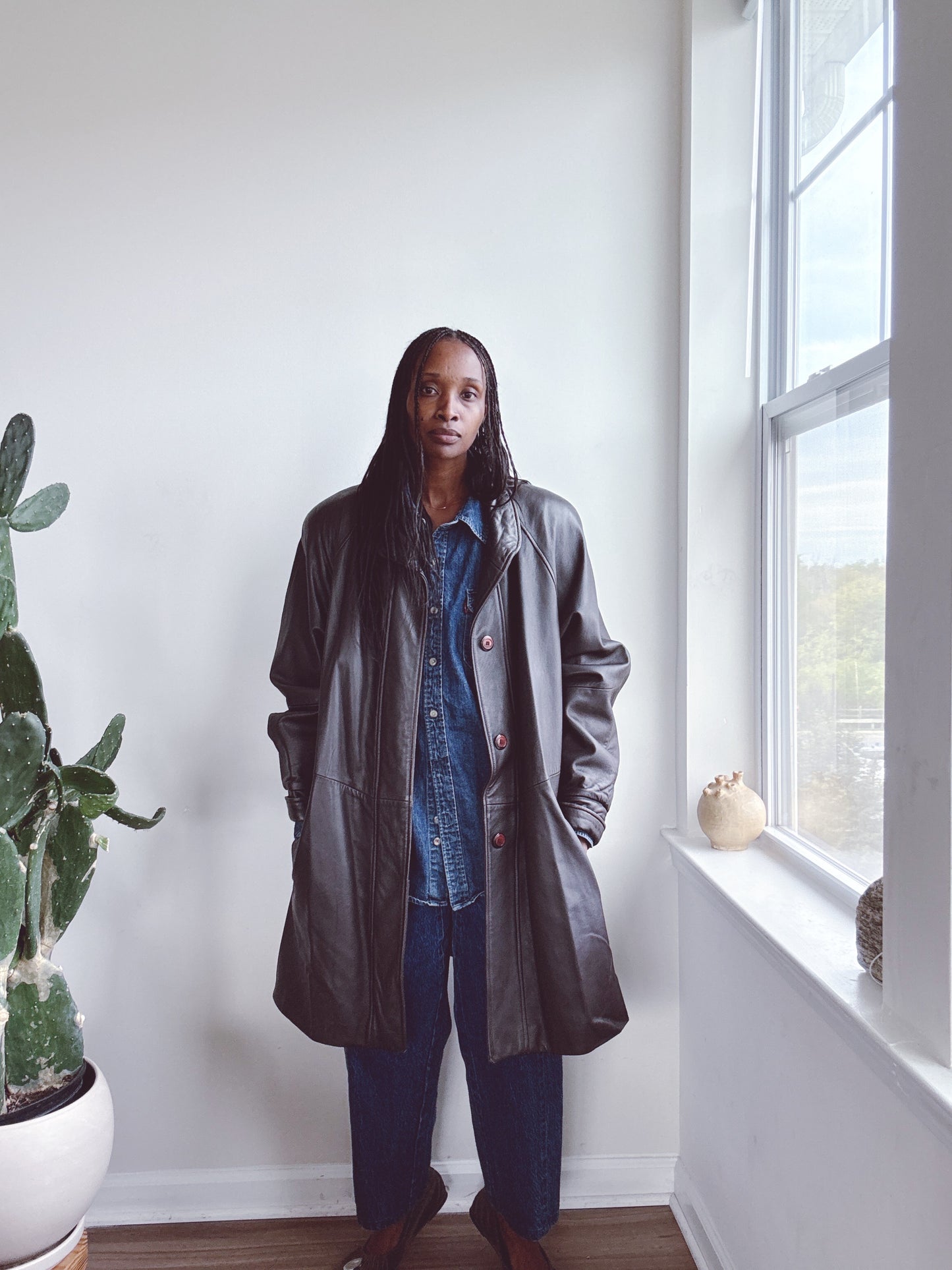 Vintage Leather Coat Jacket Dark Brown