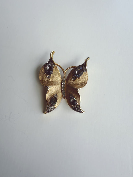 Vintage Crown TRIFARI Alfred Philippe Gold Tone Rhinestone Butterfly Pin
