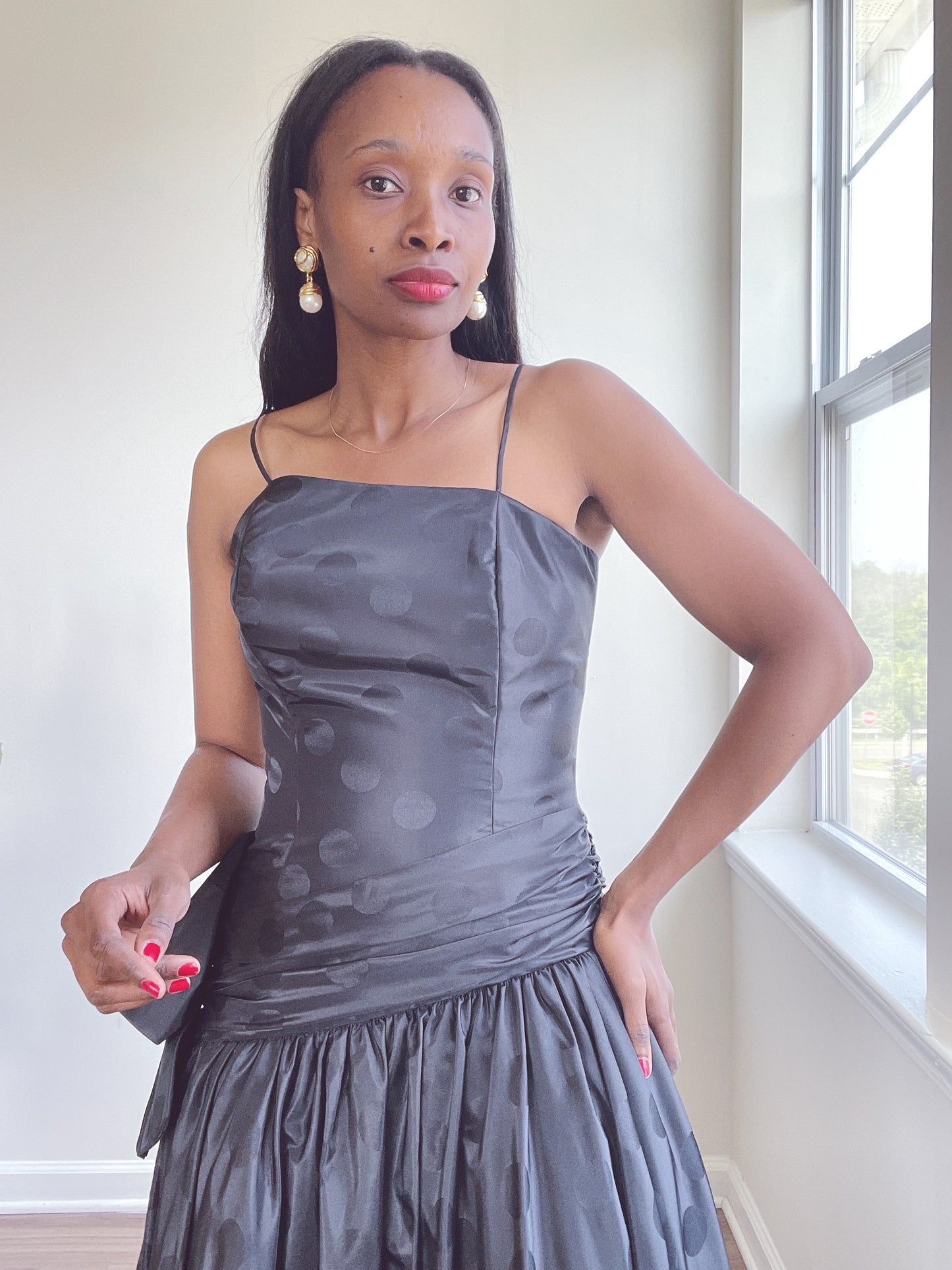 Vintage Asymmetrical Black Polka Dot Cocktail Minimalist Dress