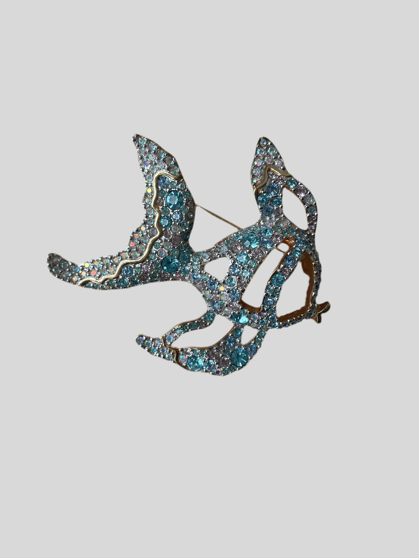 Blue Swarovski Crystal Fish Brooch Pin